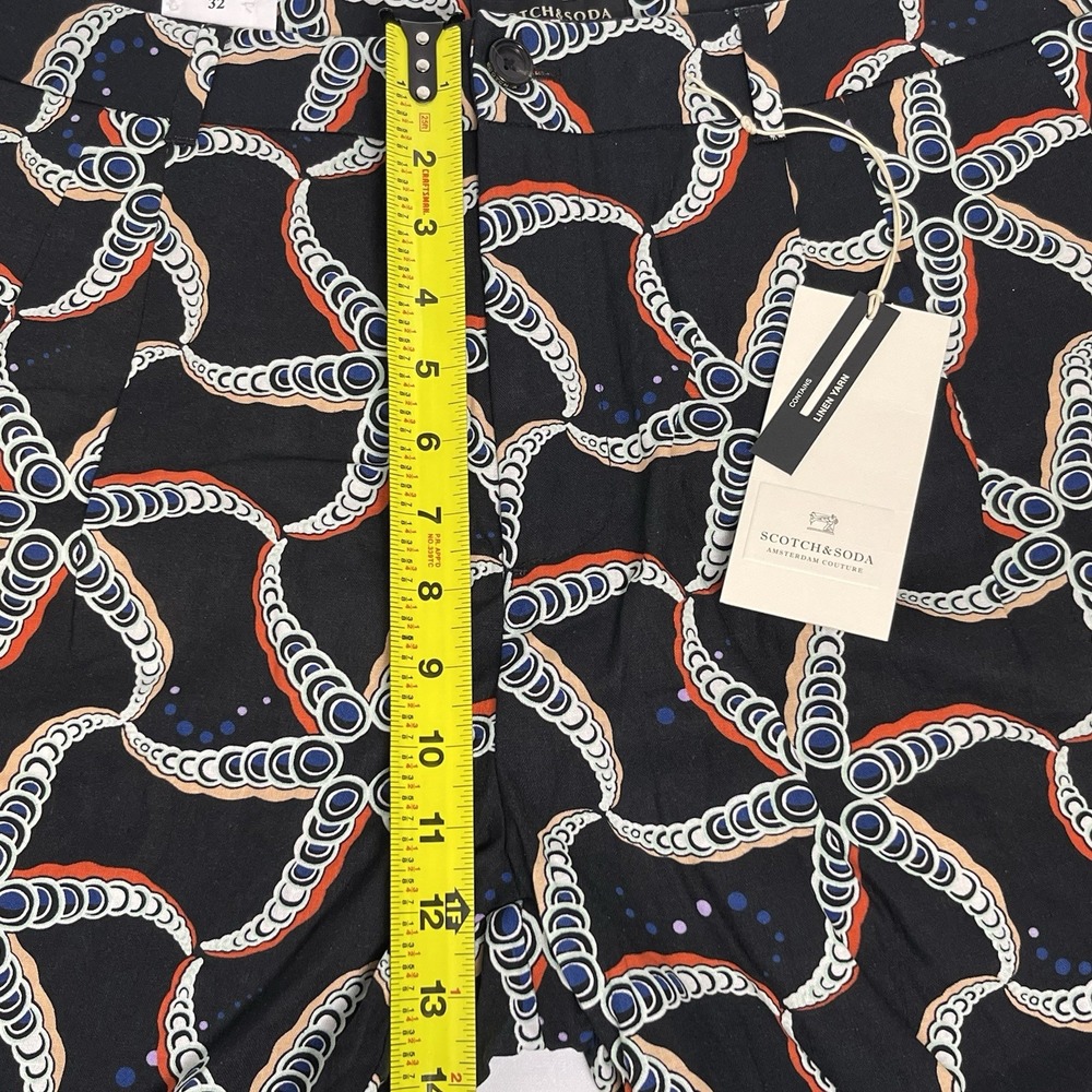 Scotch & Soda Mens 32 Black Blue Starfish AOP Linen Blend Chino Shorts Loose NEW - Picture 11 of 14